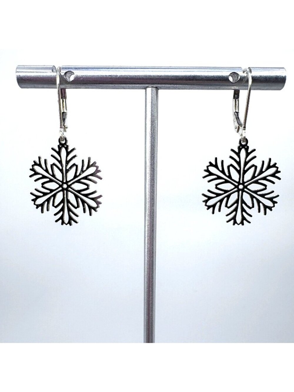 Snowflake Design Sterling Silver 925 Dangle Earrings Size 1.5" Length